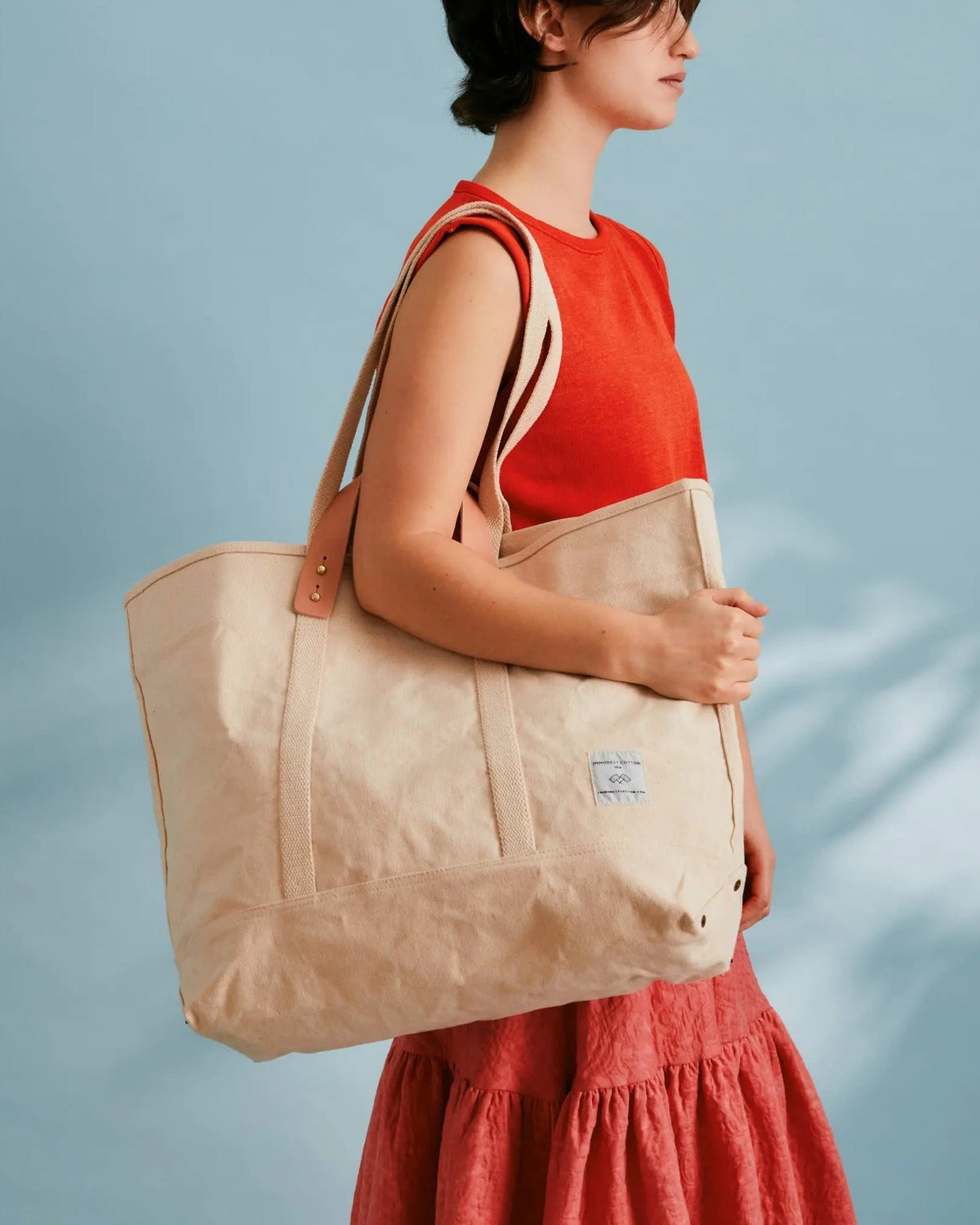 Large East West Tote | Natural - grown&sewn